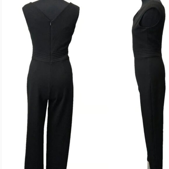 Maje Black V-Neck Jumpsuit Sleeveless FR 40 / US 8 / L Straight Leg - Picture 2 of 3